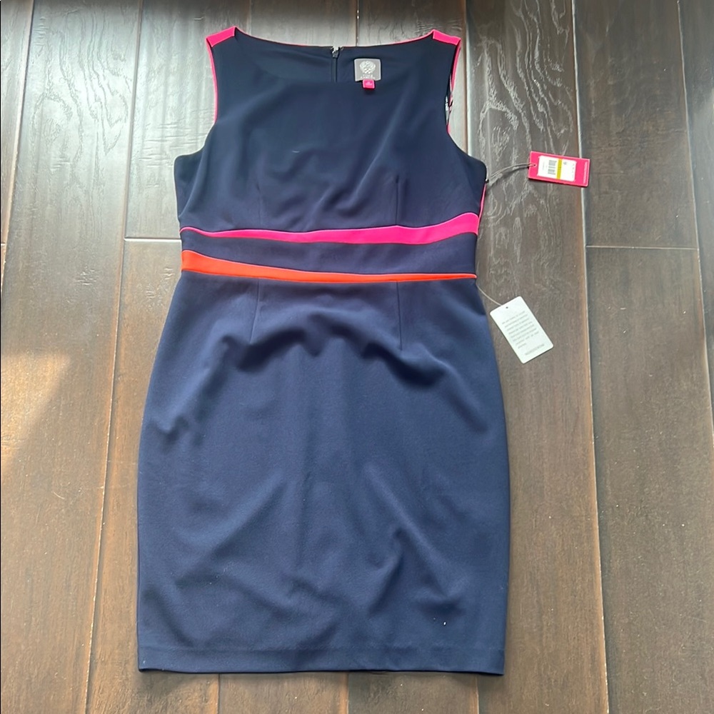 NWT Vince Camuto Navy, Pink, and Orange Dress, size 14